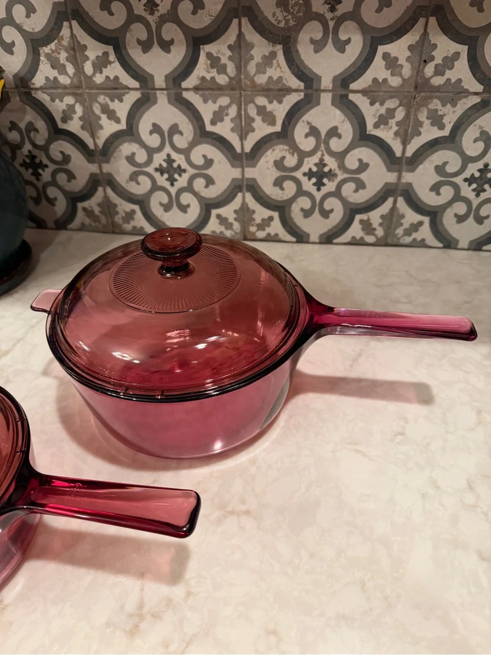 RARE! Vintage Visions Cranberry Saucepans with Lids- Set of 2